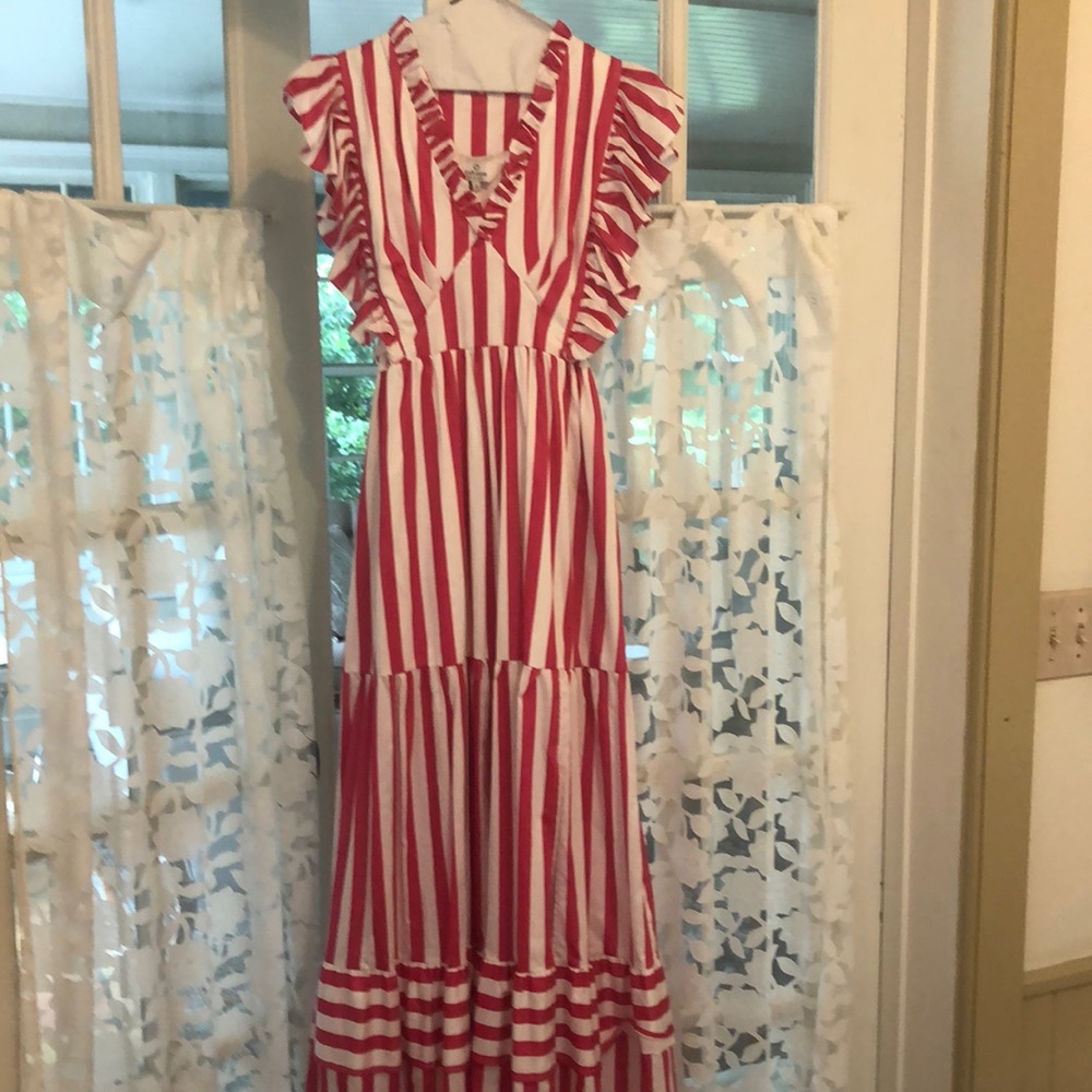 Pink and white striped maxi dress❤️